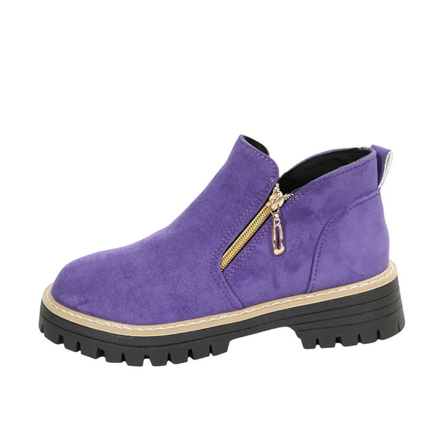 Bottes Courtes pour Femmes Purple Polyvalentes et Stylées à Bout Rond avec Fermeture Éclair Latérale Grandes Dimensions Style Temps Froid Confortables Rehaussantes à Semelle Épaisse pour Activités de Plein Air