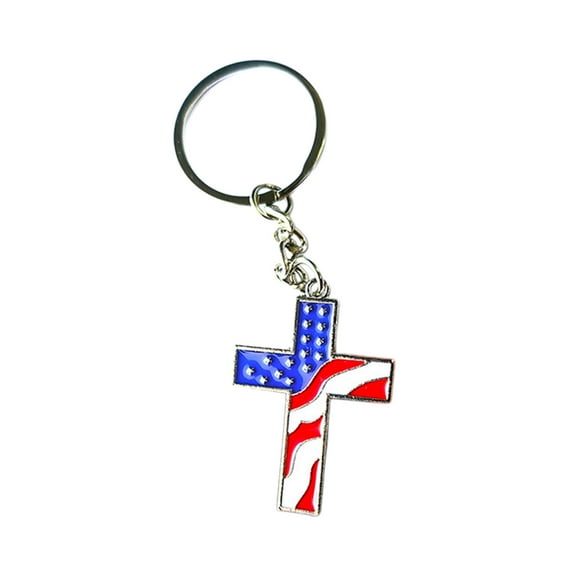 USA Flag Keychain with Key Ring Cross American Flag Keychain Tag Blue, Red and White American Flag Keychain For Keys Backpacks and Luggage