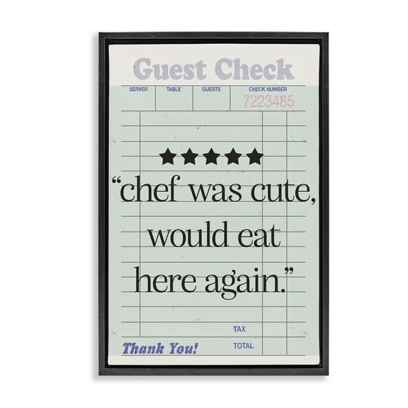 Stupell Industries Cute Chef Guest Check Typography Painting Black Floater Framed Art Print Wall Art, 17 x 25