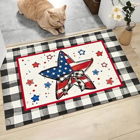 LHWEN 4th Of July Door Mat Patriotic Doormat Entryway Rug Independence Day Welcome Mat Stain Fade Outdoor Mat Decorative Home Decor Indoor Outdoor Use Slip Rug High Foot Traffic Mat
