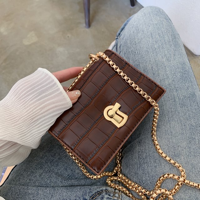 Bolsa Elegante Frauen Pure Mini Umhängetasche Lederkette Umhängetasche (Braun) Likrtyny Para Estrenar