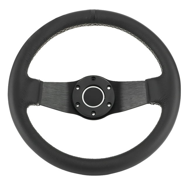 Volant de Direction Volant de Course en Cuir Volant de Direction de Remplacement 320mm/13in pour le Style 6 Demi-Plat Noir Volant de Course en Cuir W / Klaxon