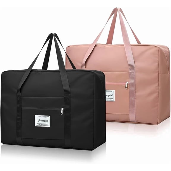 MOAMUN 2 PCS Duffel Bag for Travel, Tote Lightweight Weekender Bags for Women, Waterproof Gym Carry on Bag Duffel Bag for Women and Men(XL, Black, Pink)