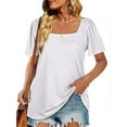 thumbnail image 2 of Gustave Women Summer Square Neck Tops Puff Short Sleeve T Shirts Casual Loose Solid Color Basic Blouse Top "White, M", 2 of 5