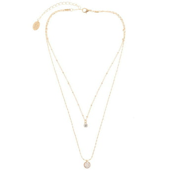 Time and Tru Layered Gold Tone Necklace for Women, Delicate Gold Chains with Small CZ Pendants