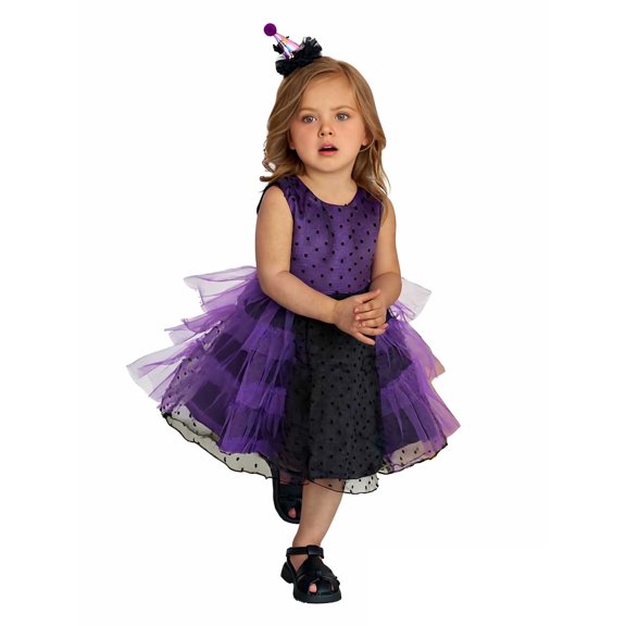 Toddler Witch Outfit Girls Tutu Mesh Dress Black Lace Cloak Halloween Outfits for Kids Halloween Outfit Dress Up 12-18 Months