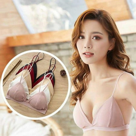 

3 Pieces Bralettes V-Neck Bra for Women Non Adjustable Triangle Bralette Padded Wire Free Bra