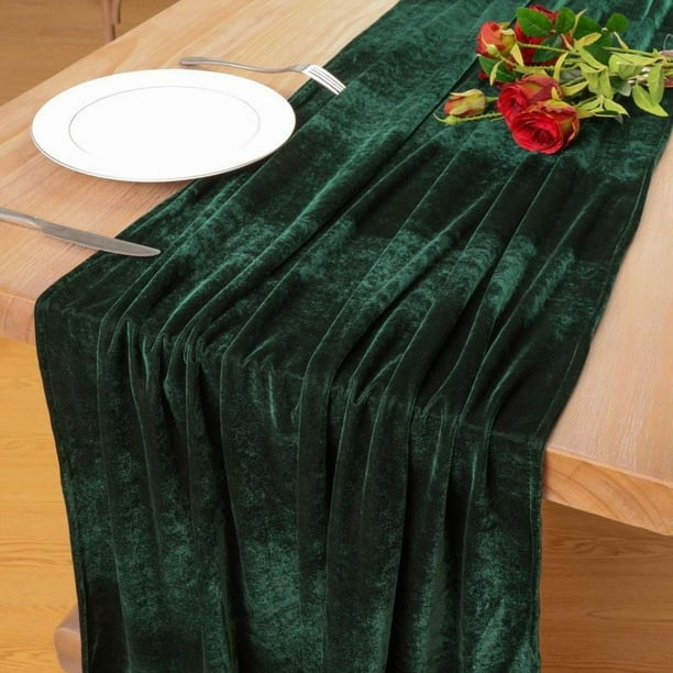 Mantel Camino de mesa de terciopelo de 74 x 305 cm (29 x 120 pulgadas), tela verde para decoración de Navidad, Acción de Gracias y bodas (1 unidad) JASKFLY