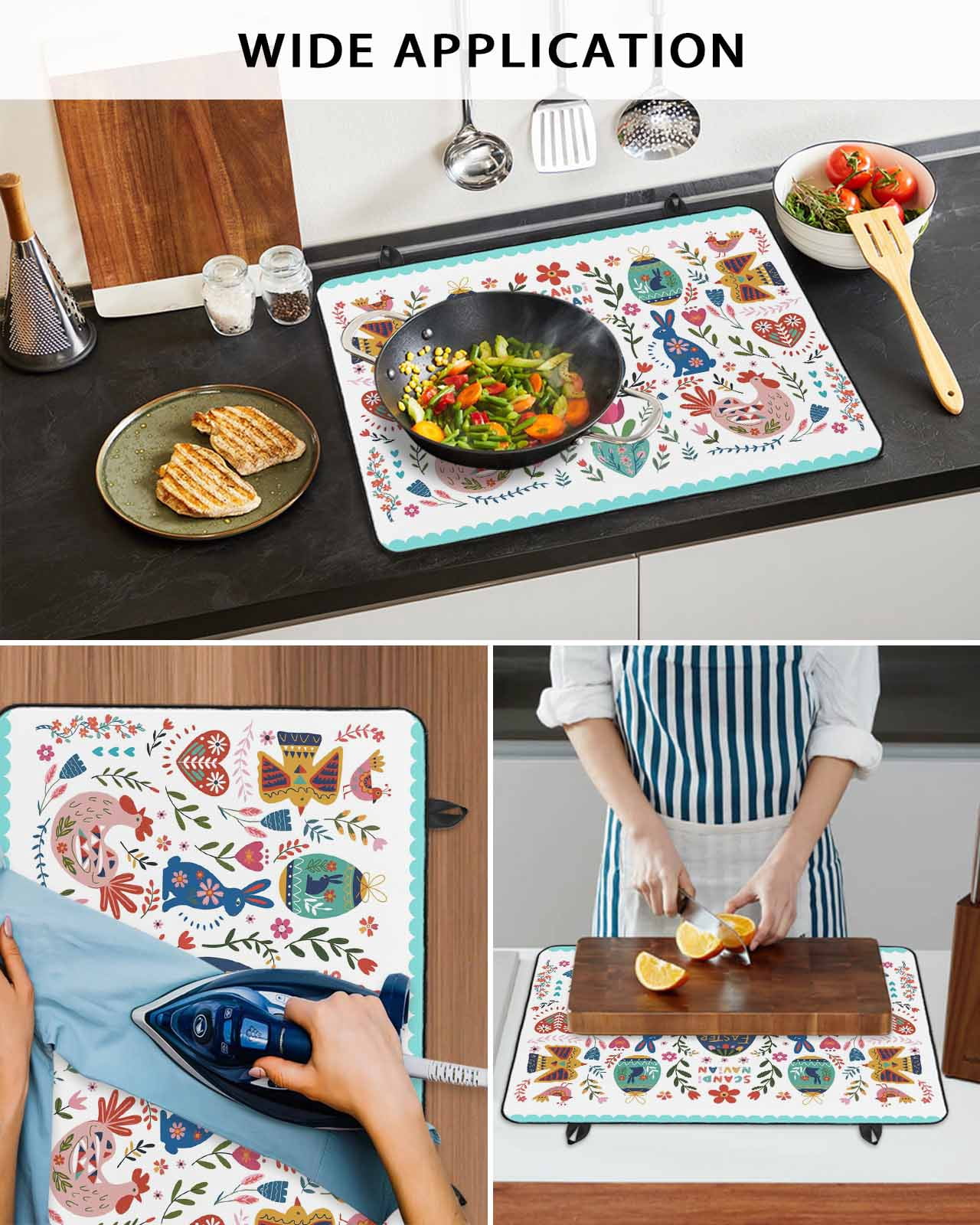 Large Induction Cooktop Protector Mat Easter Stove Top Covers for Electric Stove, Farmhouse Rabbits Eggs Flowers Abstract Art Decorative Stove Burner Cover Mats, Glass Top Stove Cover