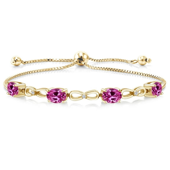 Gem Stone King 3.62 Ct Pink Created Sapphire E-F Lab Grown Diamond 18K Yellow Gold Plated Silver Bracelet for Women