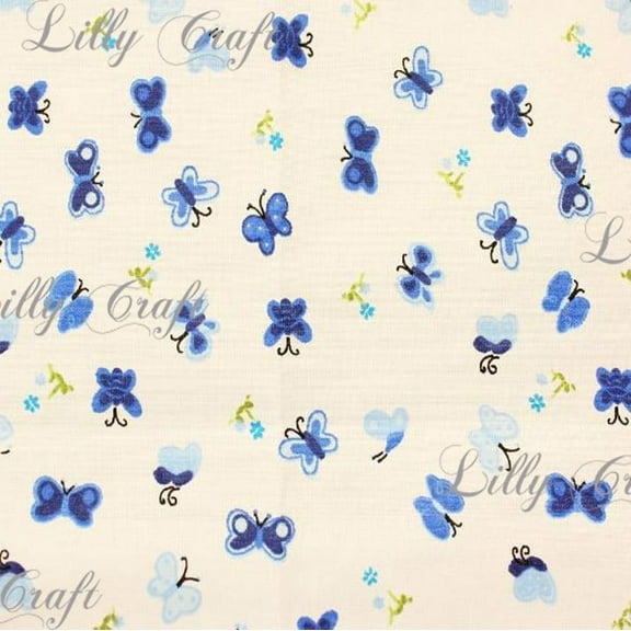 Flannel Butterfly Blue 45 Inch Fabric By The Yard
