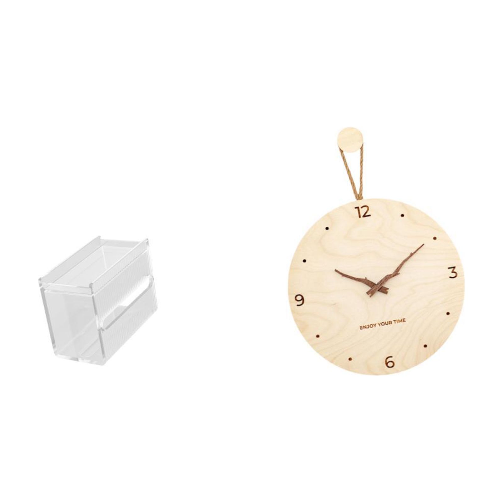 Fiocias Wall Clock Tissue Case Toilet Paper Storage Box Acrylic Towel Holder Wood Modern Minimalist Silent Easy Installation Suitable for Bedroom Ki