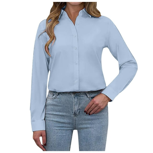 Women's Stain Shield Dress Shirts - Wrinkle-Resistant Long Sleeve Button Down, Polyester Spandex, Stain-Blocking Technology, Business Casual Work Top