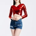 thumbnail image 2 of Hauts Métalliques pour Femmes 2026 Tendance Manches Longues Col en V T-Shirt Court Ajusté Y2K Sortie Tenues Rave, 2 of 5