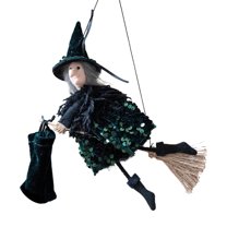 GiLiling Flying Witch Halloween Decor On Broom | Hangable Halloween Decor with Gauze Skirt for Spooky Party Display Tree Outdoor Haunted Scenes Setup