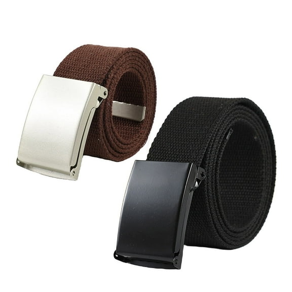 Pack of 2 Extra Long Men Canvas Web Belts for Men Metal Flip Top Buckle Belt Free Cut-to-Fit Up to 60 inches Brown Black