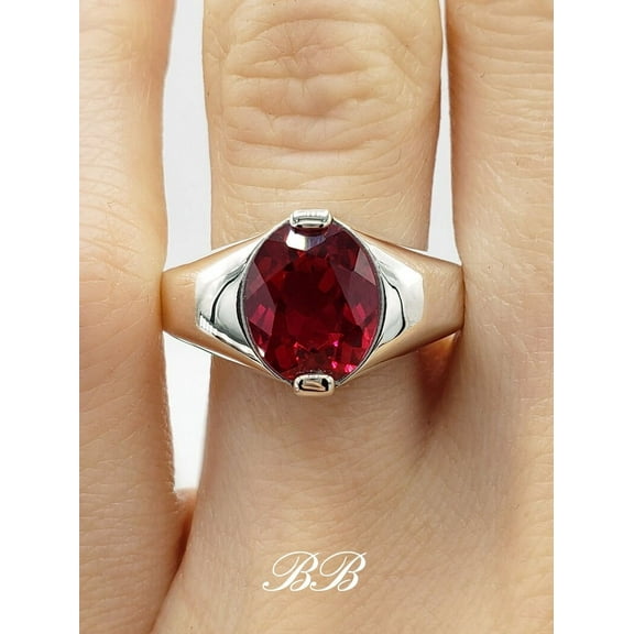 Natural Certifed Oval Shape Red Ruby Gemstone Handamde Ring For Mens Birthstone Gift