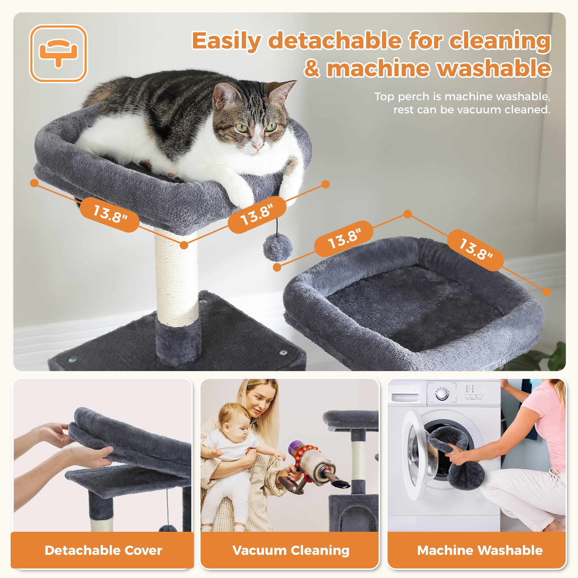 PEQULTI 71 " Large Cat Tree Tower for Cat with Dual Condos and 6 Scratching Posts Indoor Dark Gray