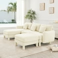 thumbnail image 2 of Newest Boucle Fabric U Shape Sectional 3-seater Sofa Couch,Distinctive Shell-shaped Armrests,2 Movable Ottomans,Cylindrical Legs Wrapped,Self-fabric,Beige Color, 2 of 16