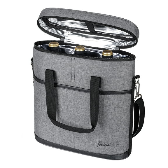 Tirrinia Insulated 3 Bottle Wine Carrier Tote Cooler Bag for Travel Picnic Padded Champagne Glass Carrying Case