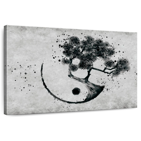 Elephant Stock Bonsai Yin Yang Wall Art - Horizontal Canvas Wall Art - Living Room Wall Decor - Wellness Canvas - Gray And Black Decor - 12" x 8"