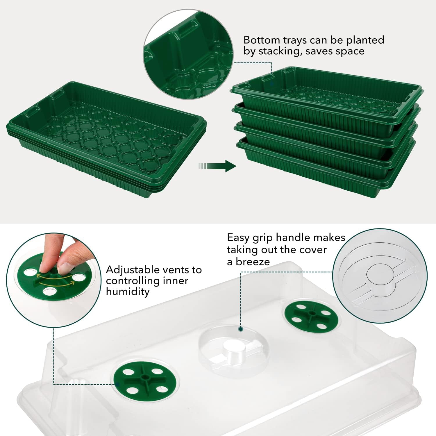 Seed Starter Tray with Humidity Dome, Durable Seeding Trays for Germination, 4 Pack