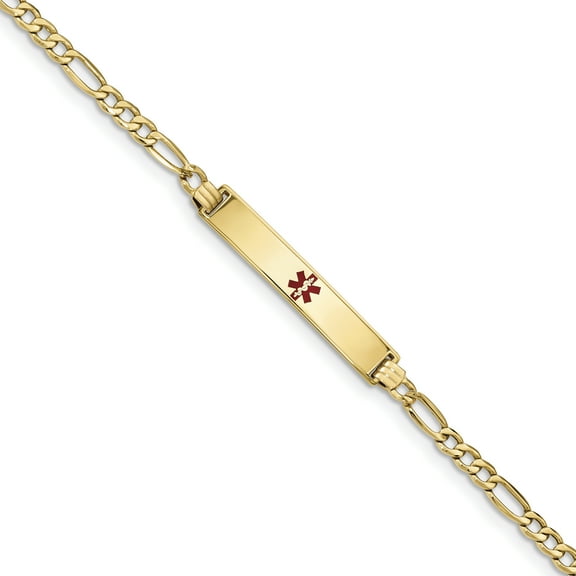 14K Yellow Gold Medical Red Enamel ID Bracelet
