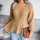 thumbnail image 3 of Lantern Sleeve Tight Waist Sweater, Skin Friendly Women Autumn Winter Knitted Sweater For Home, 3 of 7