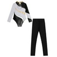 thumbnail image 4 of Doomiva Kids Girls Sparkle Long Sleeve Ballet Dance Gymnastics Leotard Bodysuit Unitard with Leggings Trousers Set White&Black 8, 4 of 7