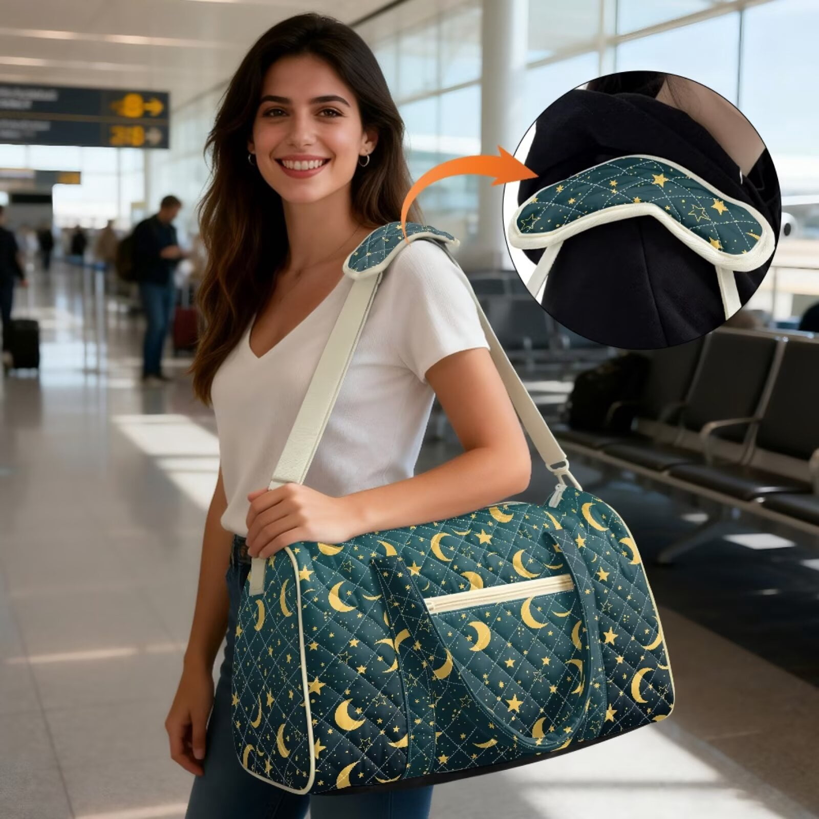 Chririnla Luggage Bag Travel Bags for Women Large Overnight Bag with Shoulder Strap & Handle Dual Design for Bussiness, Blue Moon & Star Print
