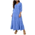 thumbnail image 2 of ClodeEU Women's V Neck Long Sleeve Linen Blend Maxi Dress with Button, Loose Fit Casual Long Dress Blue,Womens Plus XXL, 2 of 8
