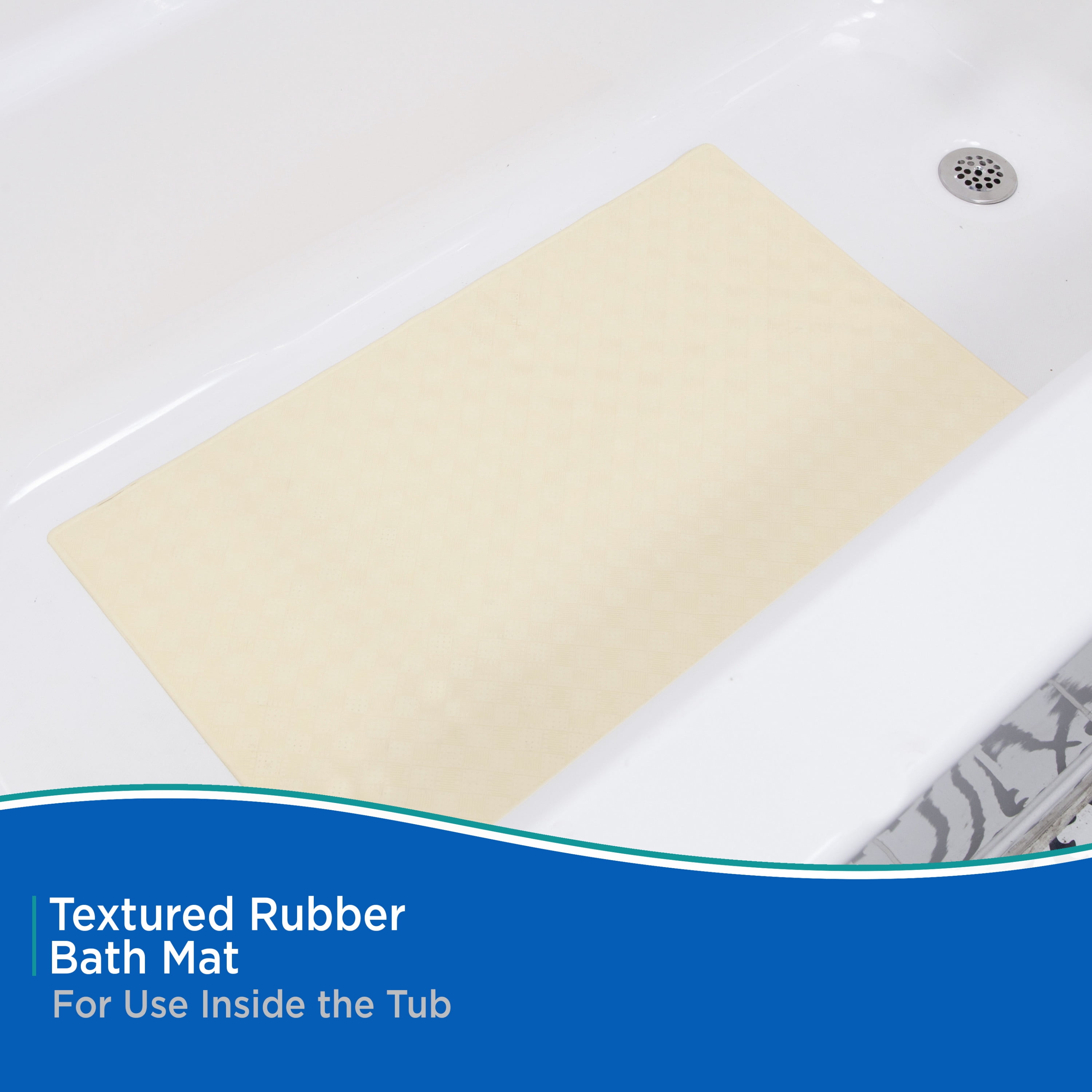 Kenney® Inside the Shower Textured Rubber Bath Mat with Suction Cups, 27.5" L x 15.5" W, Cream