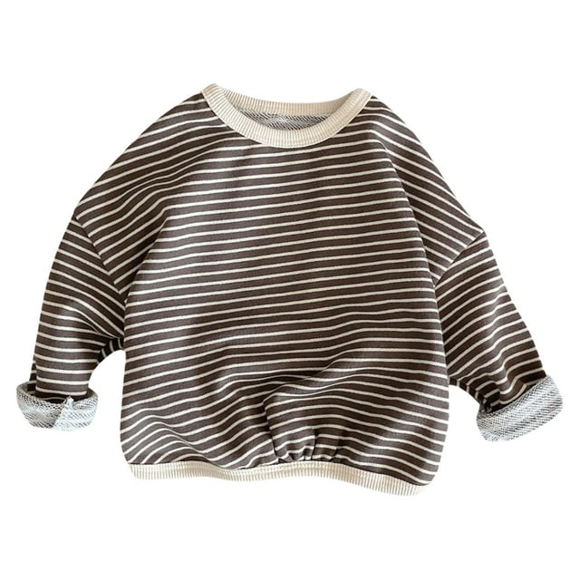 Besolor Hauts Rayés pour Garçons et Filles Manches Longues Col Rond Pull Chemises Enfants Automne Hiver Décontracté Chaud sous-Vêtements