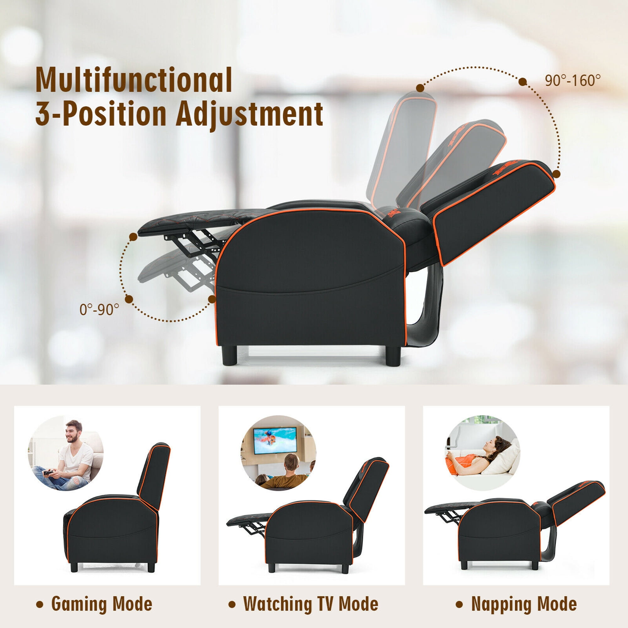 Gymax Massage Gaming Recliner Chair Leather Single Sofa Home Theater Seat Orange