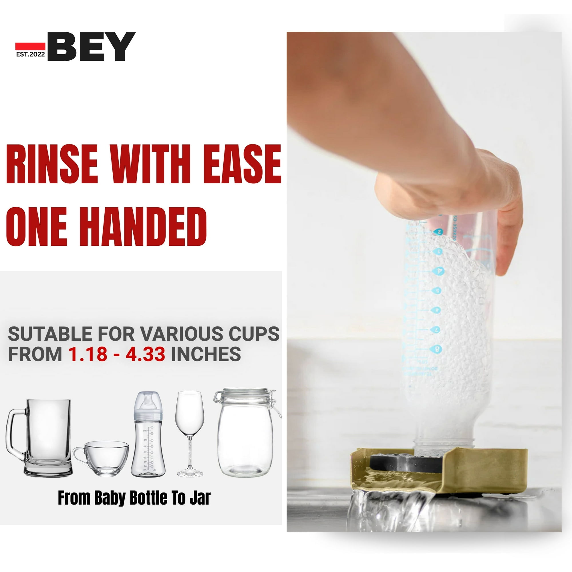 2025 BEY Automatic Glass Rinser - Powerful Cup Washer for Kitchen Sink, Stainless Steel Baby Bottle Cleaner Sinks Attachment, Bar Accessories Spray Metal