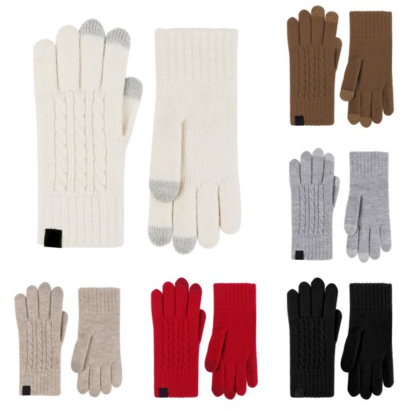 SUXIAN Thermal Gloves Winter Knit Pattern Touchscreen Mittens Cold Weather Cycling Everyday Use Warm Winter Gloves Women Beige One Size