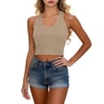thumbnail image 2 of YMNXA Women's Tank Top Sleeveless Round Neck Solid Color Built In Bra Comfortable Breathable Slim Fit Camisoles For Daily Wear,Khaki,One Size, 2 of 5