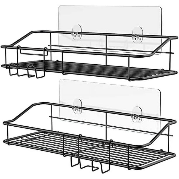 Cesta de ducha, almacenamiento de baño sin taladro con ganchos y adhesivo, estante de ducha de acero inoxidable SUS 304, juego de 2 (negro)