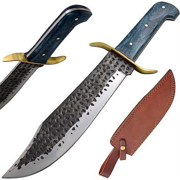 Wild Turkey Handmade 15" Blue Pearl High Carbon Steel Bowie Knife with Scabbard