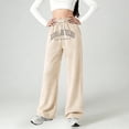 thumbnail image 2 of BJUTIR Girls Pants Letter Print Casual Wide Leg Pants Loose Fit Comfortable Pants For Youth Children Fashion Flexible Fit Khaki Trousers Size 8-9 Years, 2 of 4