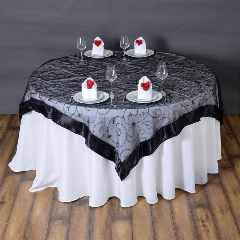 Efavormart Organza Embroidered Table Overlay 72"x72" (Table Toppers