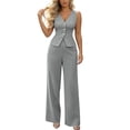 thumbnail image 2 of Mifsaly Womens Suits 2 Piece Set Business Casual office Work formal Matching Outfits Elegant V Neck Sleeveless Button Vest Top and High Waist Wide Leg Trousers Gray,XXL, 2 of 5
