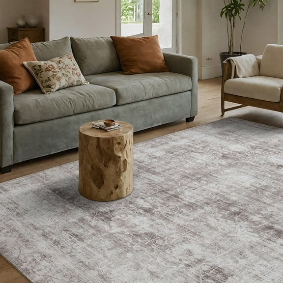 PABUBE Modern Living Room Area Rug 4'x6' Non Slips, Low Pile Machine Washable Bedroom Rugs Abstract Large Carpet for Dining Room Home Office, Gray