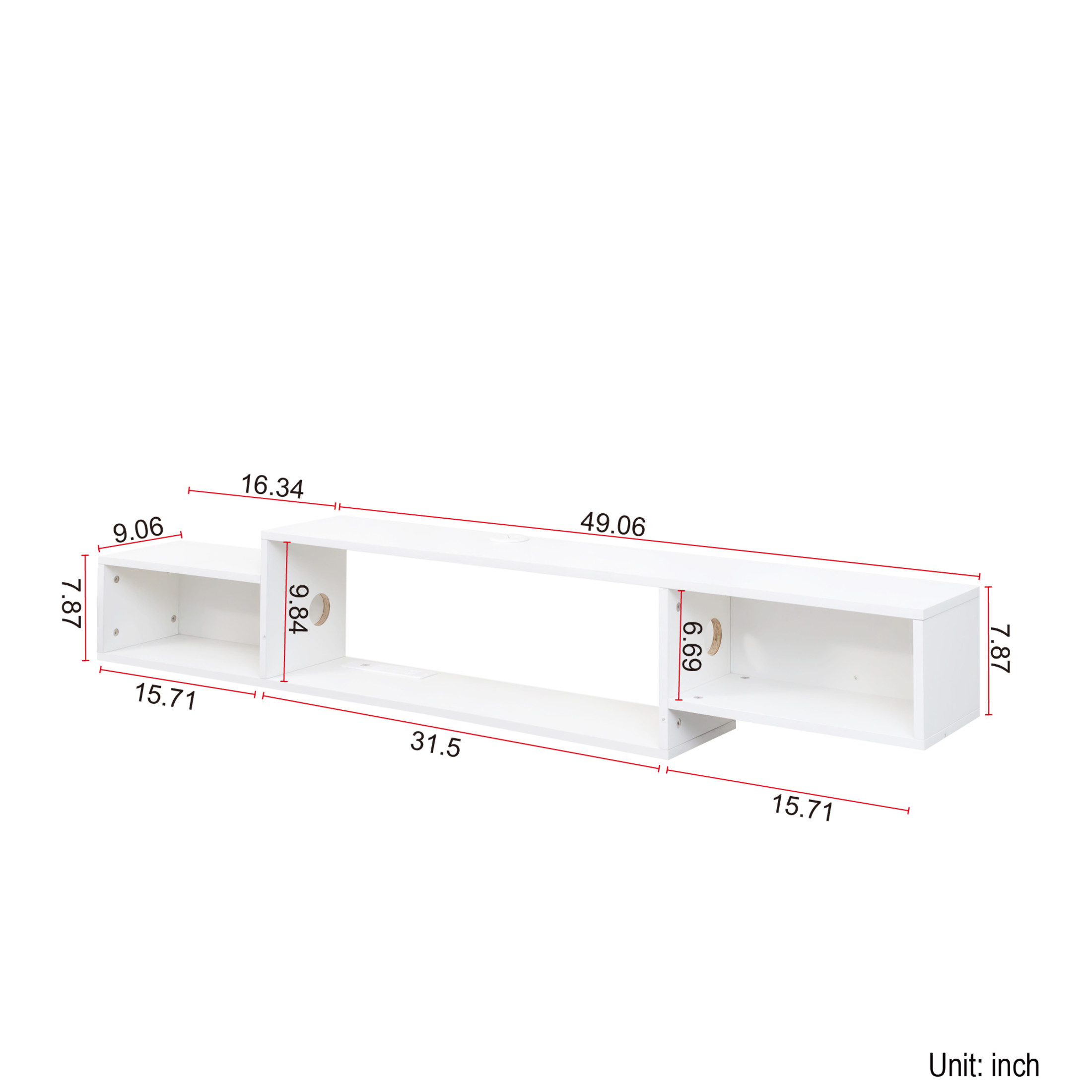 Noble House Brynn 65.35" Floating TV Stand, 20-Color LED with Remote, Charging Station, Wall-Mounted Shelf, White