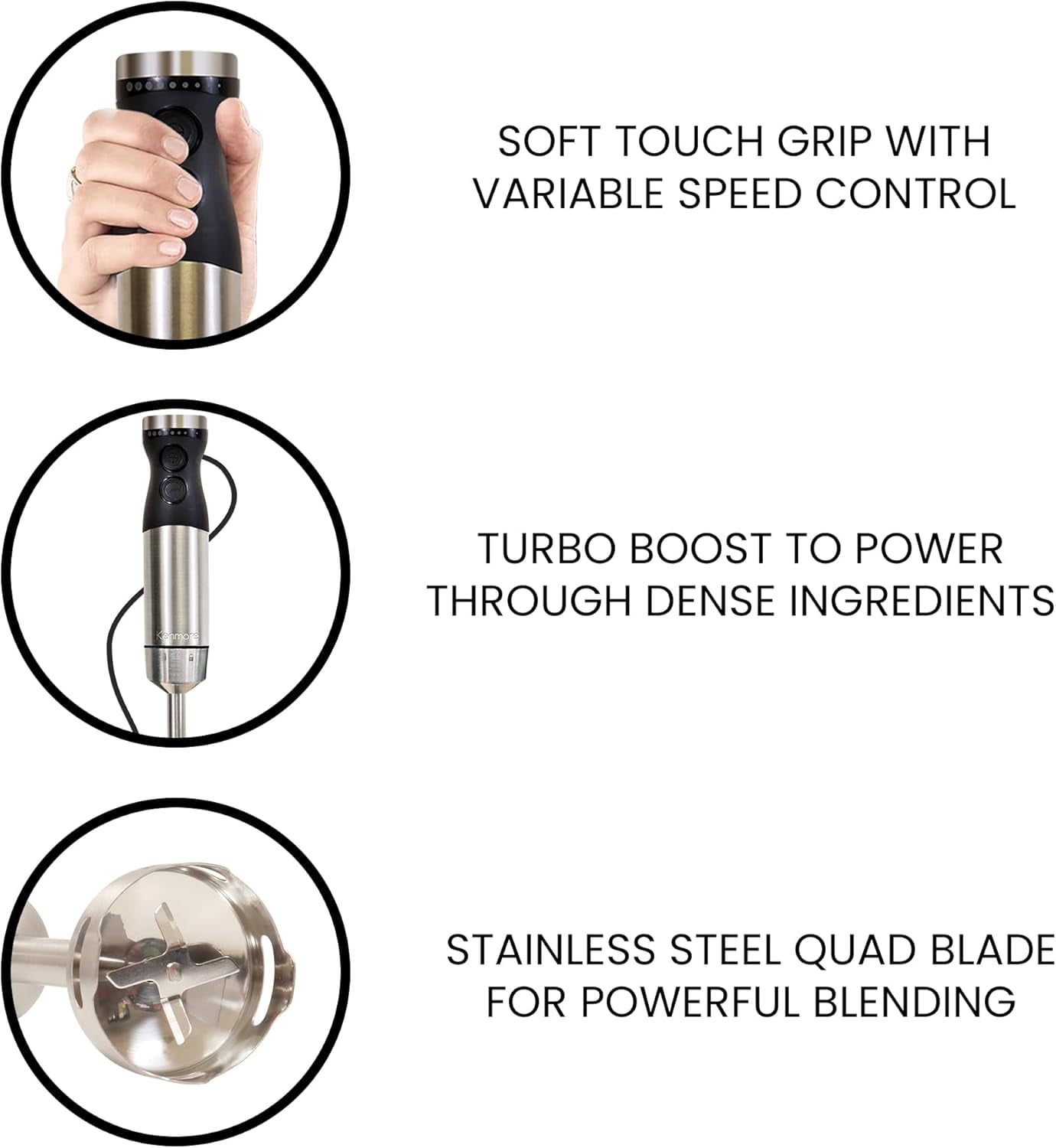 Immersion Blender - Handheld Stick Mixer with Stainless Steel Shaft, Variable Speed for Smoothies and Baby Food