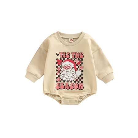 

Sunisery Toddler Baby Girls Boys Christmas Romper Letter Santa Print Long Sleeve Jumpsuit Autumn Bodysuit Clothes