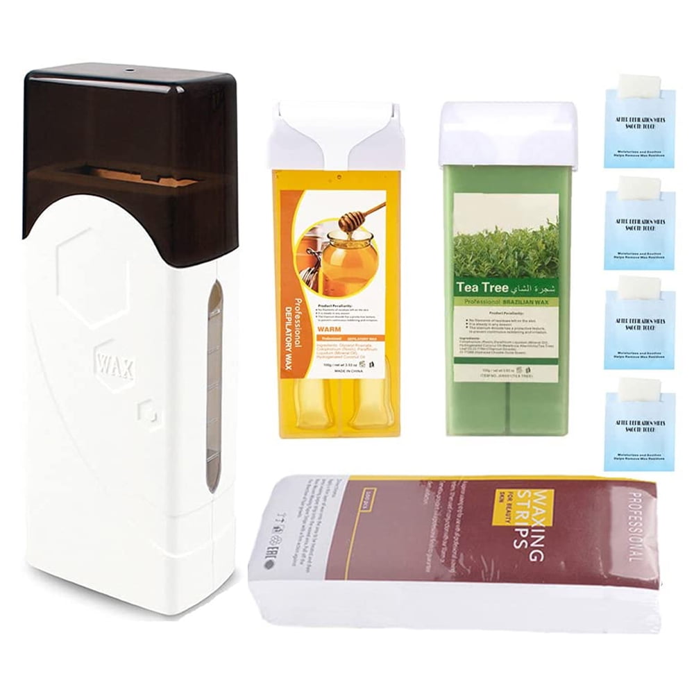iMeshbean Wax Heater Roller Depilatory Roll on Wax Warmer Cartridge Strips Portable Hair Removal Waxing Machine Kit for Men and Women (Honey+Green Tea)