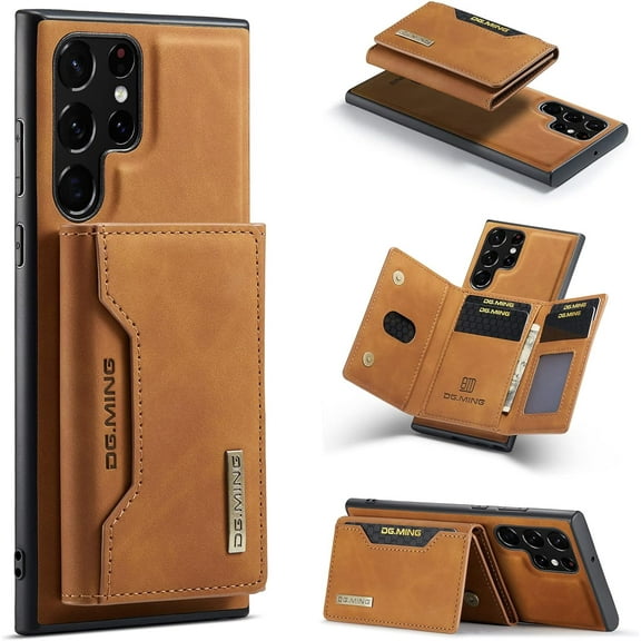 2 in 1 Detachable Wallet Back Cover for Samsung Galaxy S22 Ultra 5G Leather Case with Card Holder  Pocket Slim Phone Cases 6.8'' (Brown, S22 Ultra)