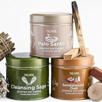 Cleansing Sage, Palo Santo, Sandalwood Oud - Soy Candles Non Toxic - Highly Scented Long Lasting with Essential Oils - Variety Pack of 3 x 5oz - for Home Aromatherapy Meditation Gift Travel