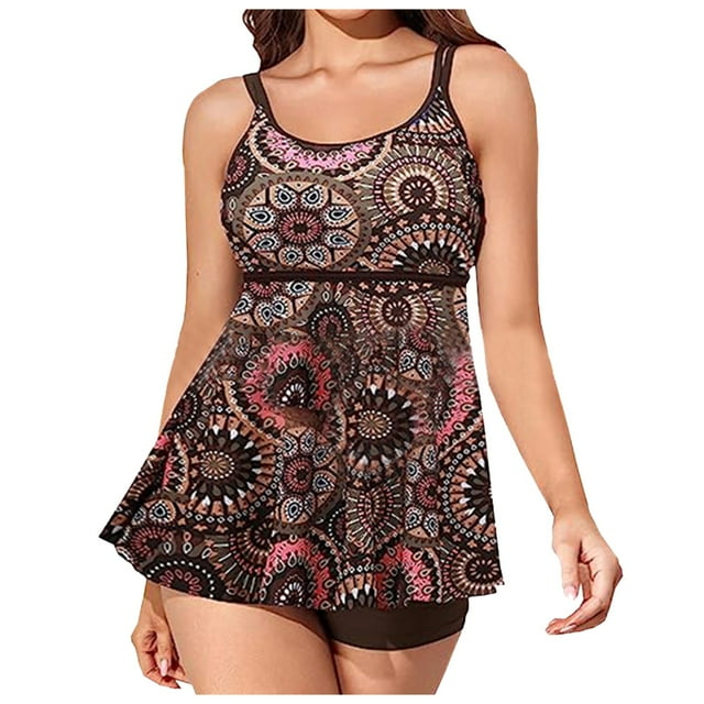 FhsagQ Womens Swimsuit Sets Fish Net Womens Swimsuits Two Piece Tankini Bathing Suits for Women Swim Tops Swimwear With Boy Shorts Womens Swimsuit Sets Robe Coffee XL